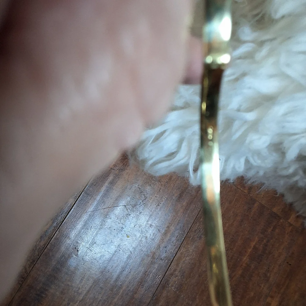 Vintage Gold Tone Hinged Bangle Bracelet Channel Set Clear CZ Stones - Picture 8 of 12